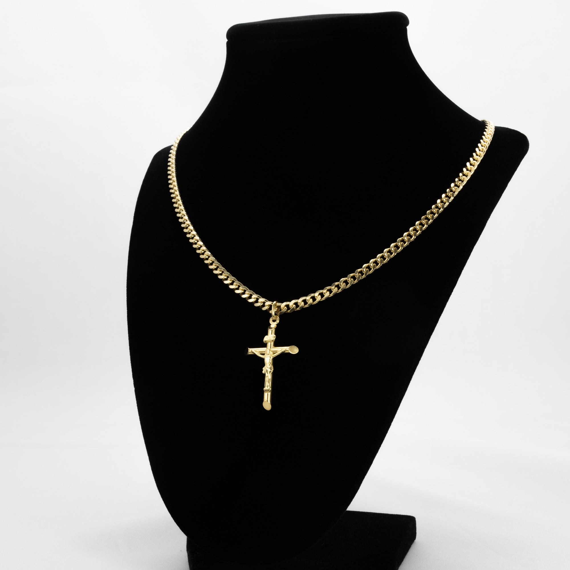 Lot - Italian 18ct gold curb link necklace with 18ct gold cross crucifix  pendant, 42 grams